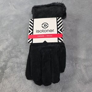 NWT Isotoner Women Micro Luxe Suede Casual Gloves Size Large Black Classic Warm